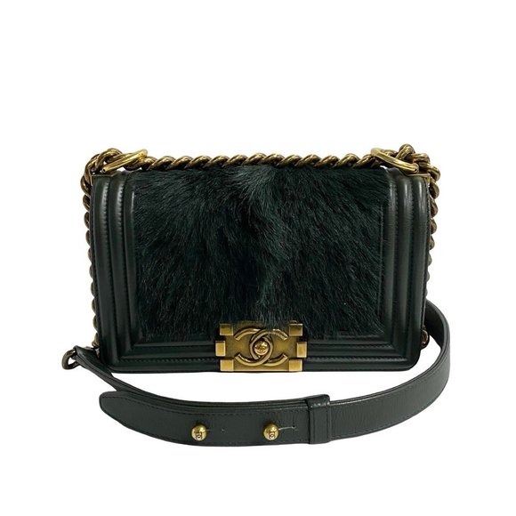 CHANEL Boy Chanel 20 Matelasse Rabbit Fur and Lambskin Shoulder Bag, Green, 5... - Picture 1 of 9